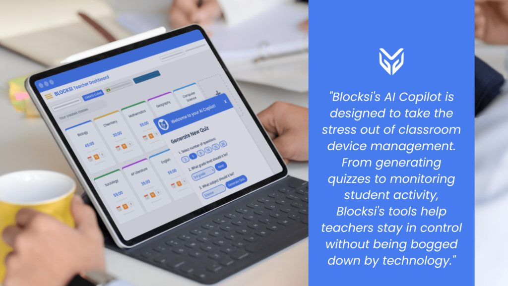 Blocksi's AI Copilot simplifies teacher tasks and saves teachers valuable time.