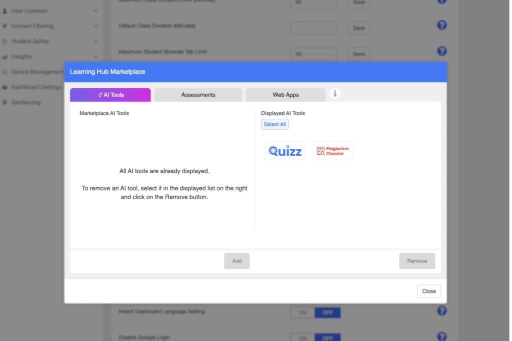 Blocksi Learning Hub for AI tools, assessments, and web apps