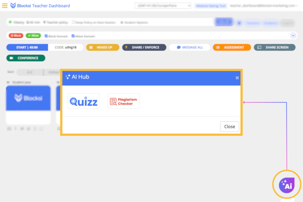 AI hub; AI tools for Blocksi teachers