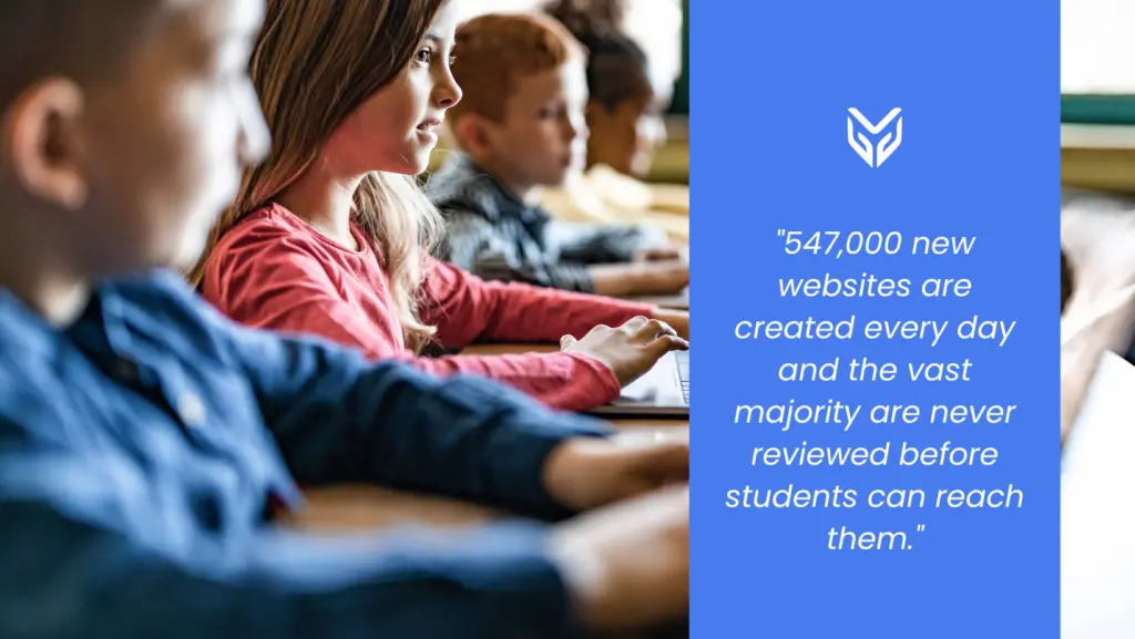 The image shows students engaged in learning on their laptops.