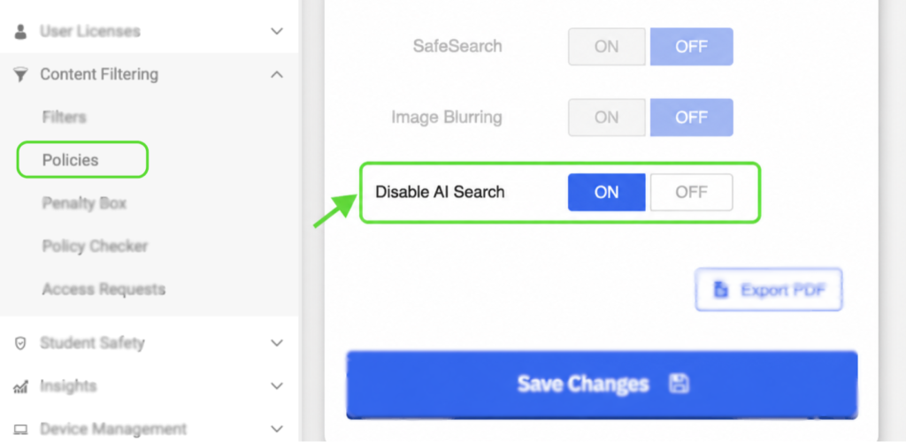 Disabling AI Google Search is now possible through Blocksi's content filtering.